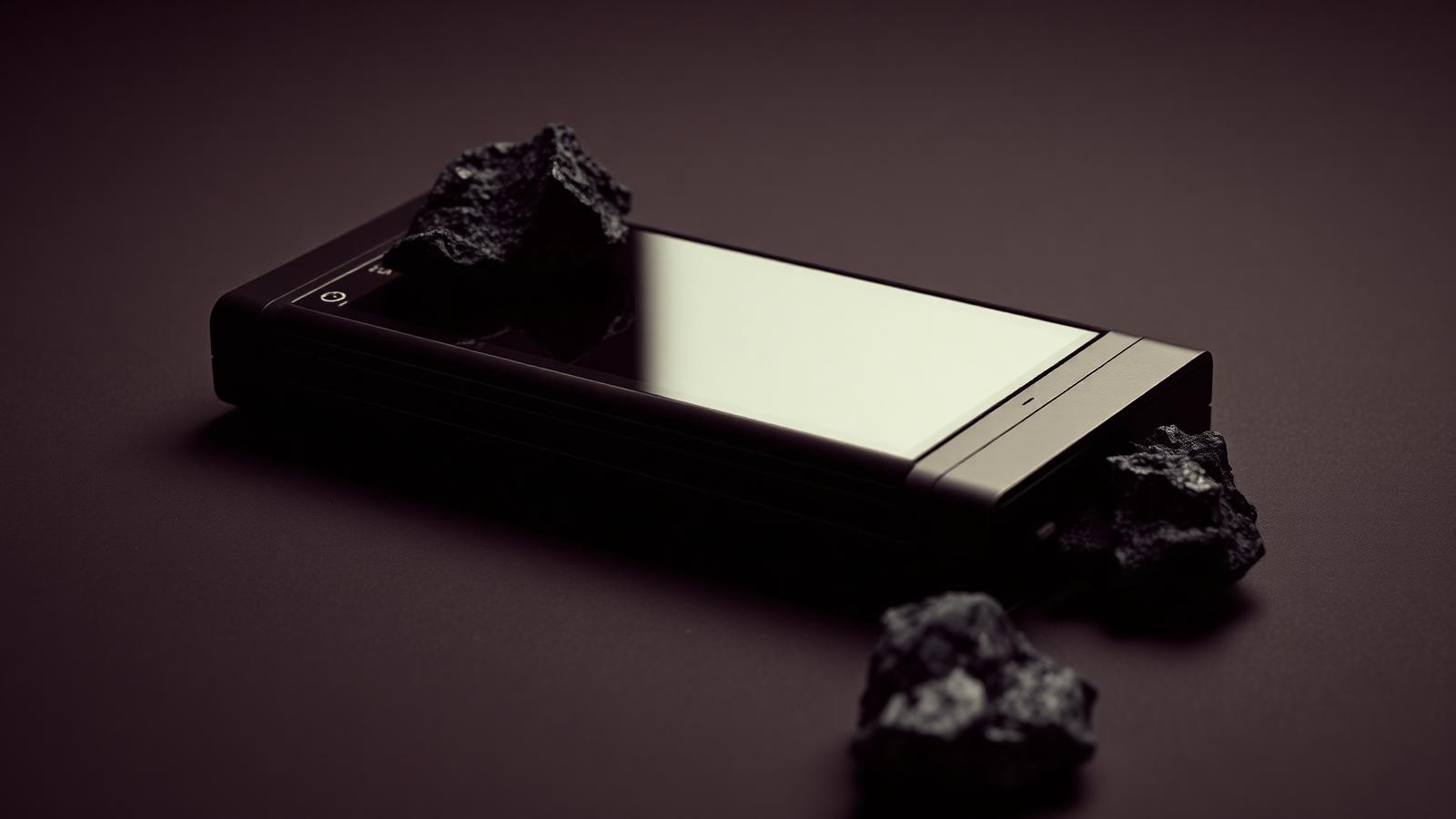Bateria de veículo elétrico ao lado de matéria-prima mineral bruta